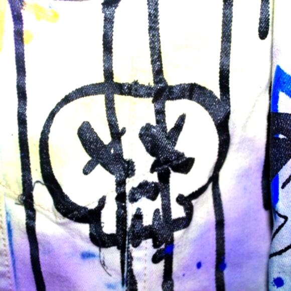 Smoke Rise Graffiti Paint Splatter Denim Jacket L - Picture 6 of 14